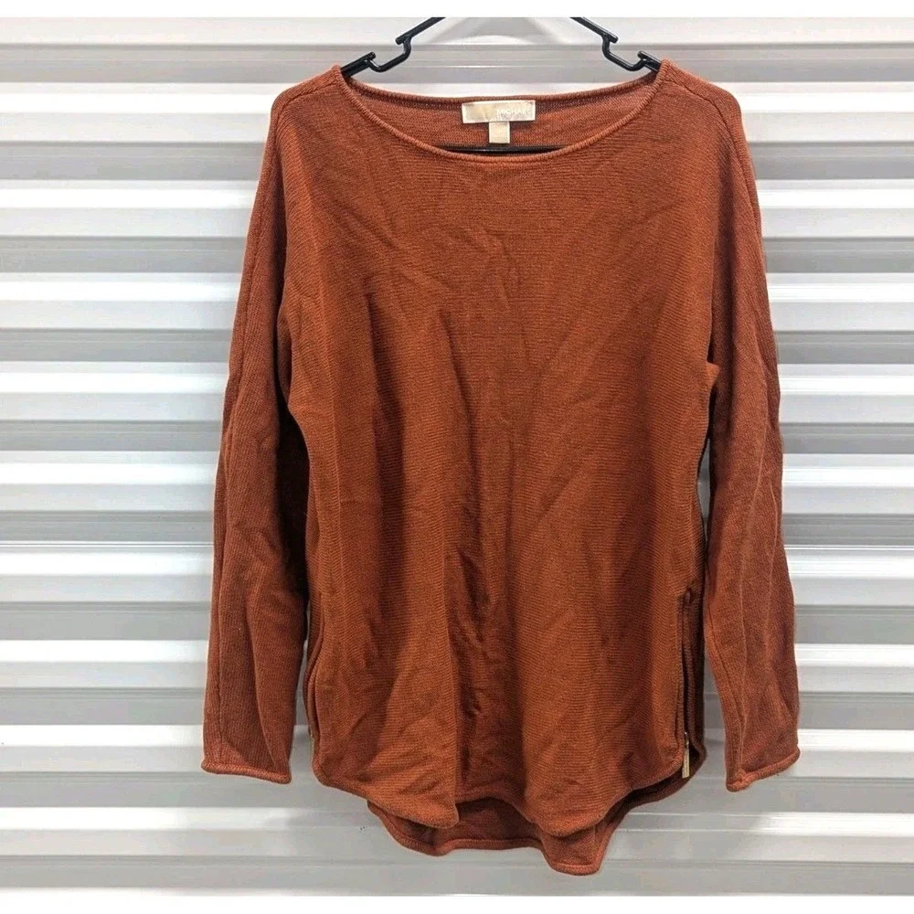 Quiet Luxury Burnt‎ Orange Side Zip Sweater Michael Kors Medium Office Business